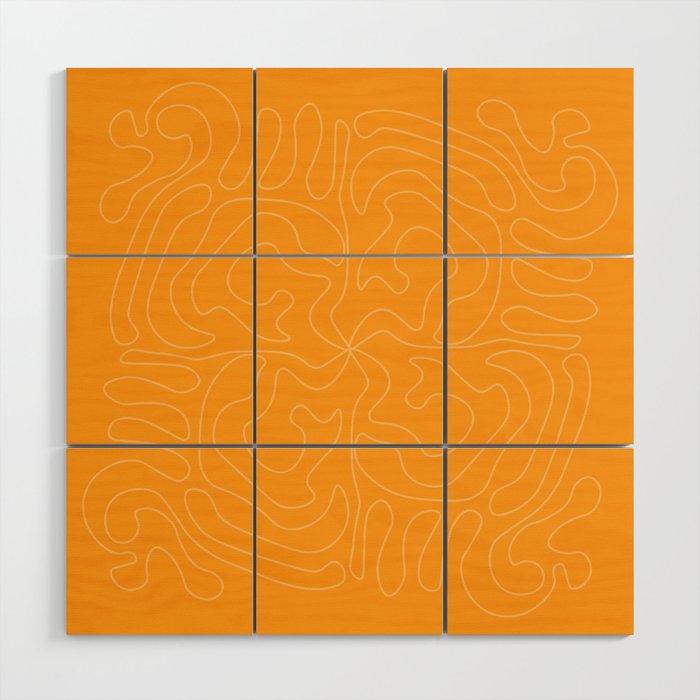 Mid Century Modern Styled Curvy Lines Pattern - Mellow Apricot and Bright Yellow Wood Wall Art