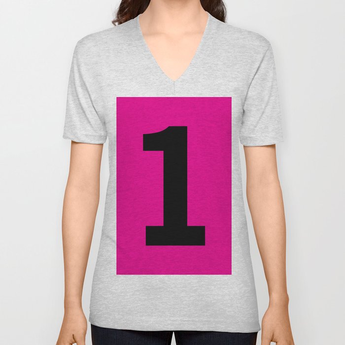 Number 1 (Black & Magenta) V Neck T Shirt