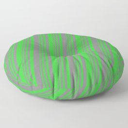 [ Thumbnail: Grey and Lime Green Colored Striped Pattern Floor Pillow ]