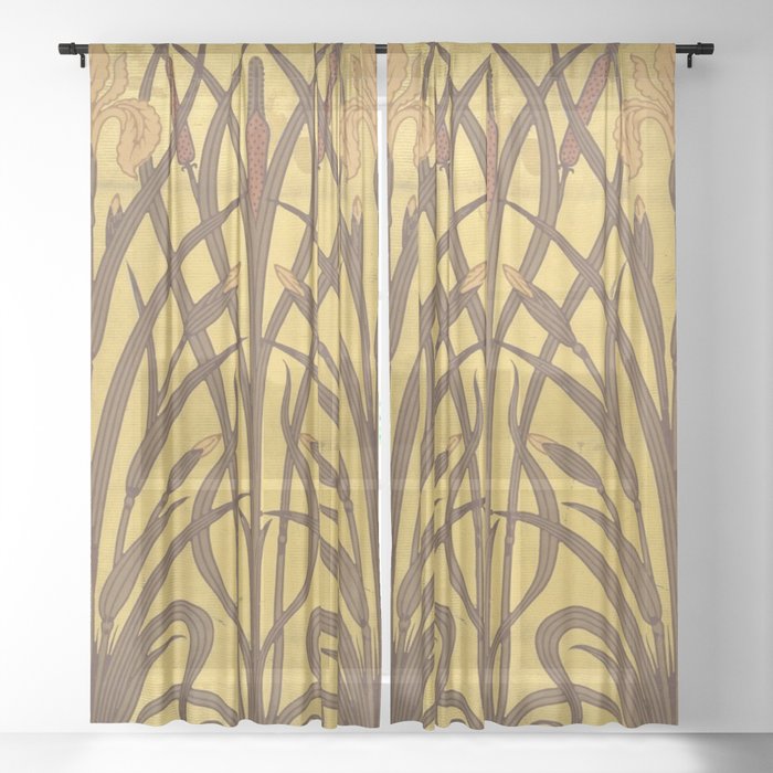 Walter Crane Rush & Iris Art Nouveau Sheer Curtain