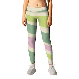 Retro Swirls Abstract in Soft Pastel Lavender Pink Lime Green Cream Leggings