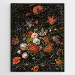 Flowers in a Glass Vase by Abraham Mignon, 1670 Jigsaw Puzzle