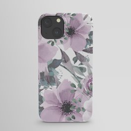 Floral Watercolor, Purple and Gray iPhone Case