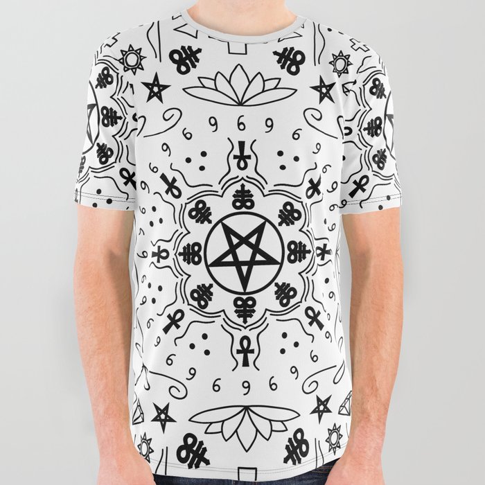 Satanic Mandala - White All Over Graphic Tee
