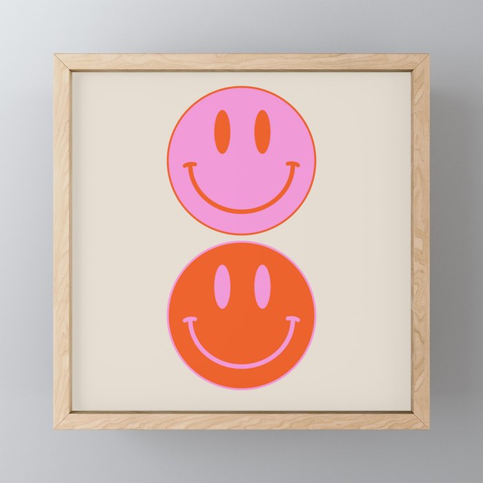Keep Smiling! - Large Pink and Beige Smiley Face Pattern Framed Mini Art Print