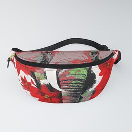 Elephant and Red Flowers Fanny Pack | Indianelephant, Painting, Africanelepahnt, Dragonfly, Abstract, Marchingelepahnt, Trunk, Animal, Flower, Garden 