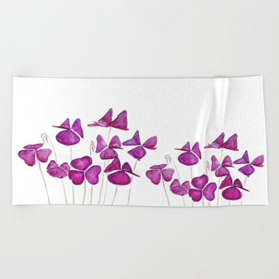 purple clover leaves Beach Towel