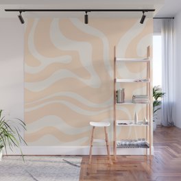 Retro Modern Liquid Swirl Abstract Pattern Square in Soft Pale Peach  Wall Mural