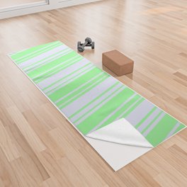 [ Thumbnail: Green & Lavender Colored Striped/Lined Pattern Yoga Towel ]