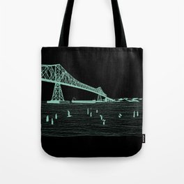 Gateway to the Sea Green on Black. Astoria-Megler Bridge by Seasons Kaz Sparks Tote Bag
