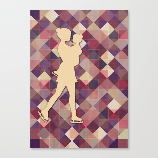Motherhood - Ice-skating mama and child cut out Canvas Print