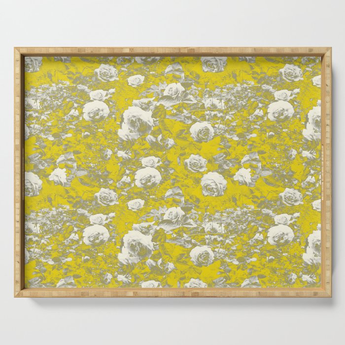Grey and Yellow Rose Garden Serving Tray