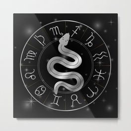 Zodiac symbols astrology signs with mystic serpentine in silver Metal Print