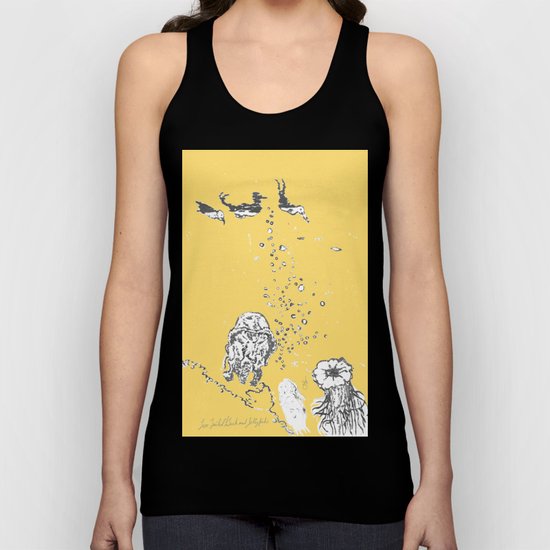Two Tailed Duck and Jellyfish Pale Yellow Mellow Unisex Tank Top