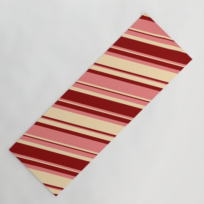Light Coral, Beige, and Dark Red Colored Lines Pattern Yoga Mat