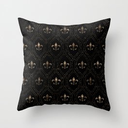 Fleur-de-lis pattern dot art black and gold Throw Pillow