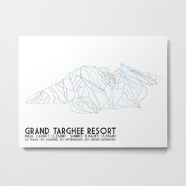 Grand Targhee Resort, WY - Minimalist Trail Art Metal Print | Illustration, Abstract, Graphic Design, Vector 