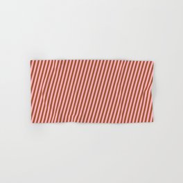 [ Thumbnail: Light Pink & Sienna Colored Stripes Pattern Hand & Bath Towel ]