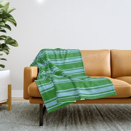 [ Thumbnail: Forest Green and Sky Blue Colored Lined/Striped Pattern Throw Blanket ]