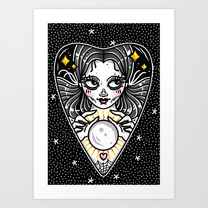 Ouija Planchette Witch Girl Cute Traditional Flash Tattoo Art Print by Ella  Mobbs | Society6