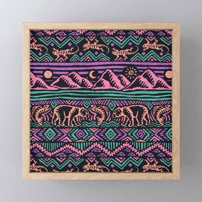 Mangatsika Mountain Stripe - Peach, Teal, Purple Framed Mini Art Print