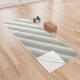 [ Thumbnail: Dark Gray & Beige Colored Striped/Lined Pattern Yoga Towel ]