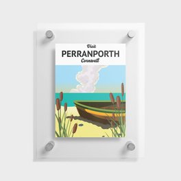 Perranporth Cornwall Seaside travel poster. Floating Acrylic Print