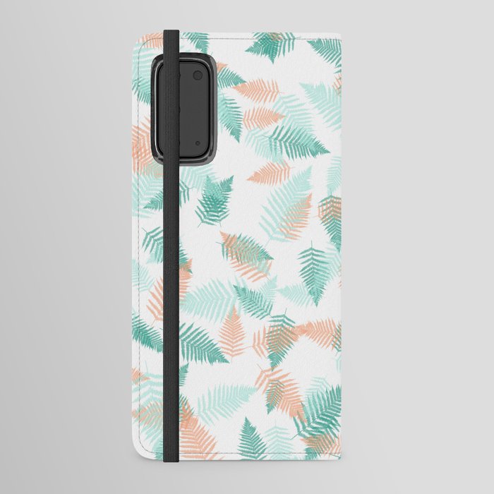 Green, mint and coral fern leaves digital collage Android Wallet Case