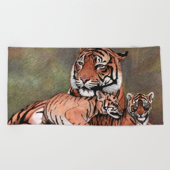 Family of tigers Beach Towel