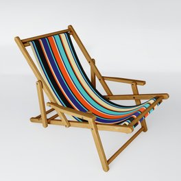 [ Thumbnail: Eyecatching Turquoise, Midnight Blue, Pale Goldenrod, Red & Black Colored Striped/Lined Pattern Sling Chair ]