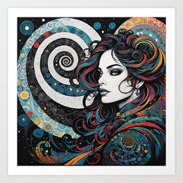 Mystical Pop Art - Beautiful Girl / Woman Side Profile Art Print