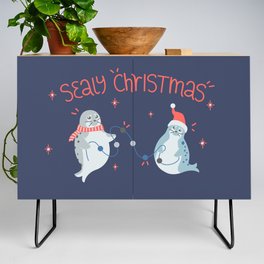 Sealy Christmas Cute Seals in Christmas Hat and Scarf with Twinkle Lights Credenza
