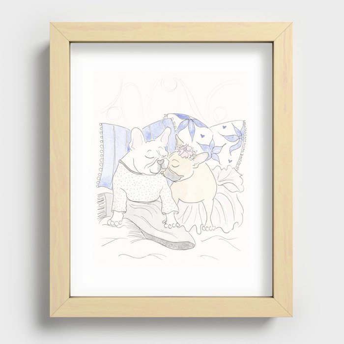 Sweet French Bulldog Frenchie Snuggles in Bed Recessed Framed Print