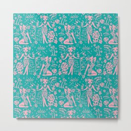 Tiki Temptress in Pink and Turquoise Metal Print | Digital, Hulagirls, Hula, Graphicdesign, Polypop, Hawaii, Retrohawaiian, Missfluff, Tikibar, Tropical 