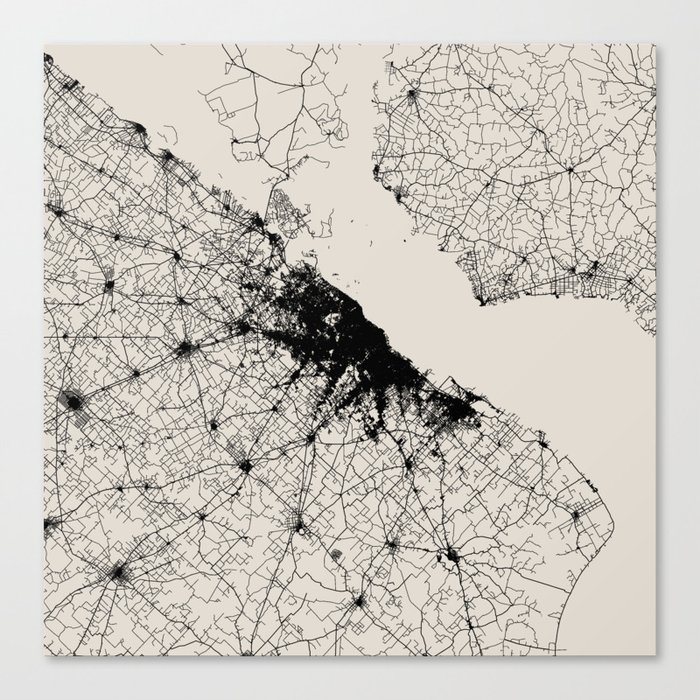 Buenos Aires, Argentica. Black and White City Map - Aesthetic Canvas Print