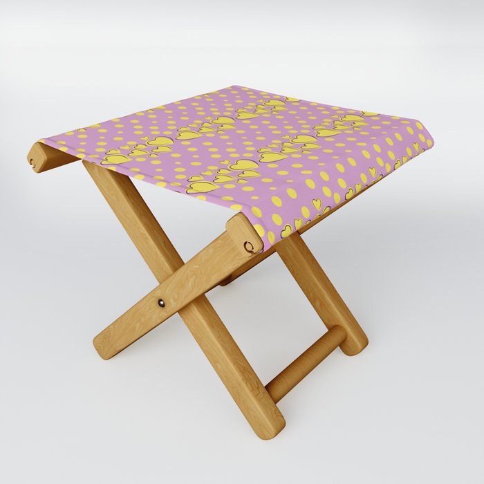 Orchid Pink And Yellow Heart Polka Dots,Pink And Yellow Heart Pattern,Pink And Yellow Polka Dot Back Ground,Pink And Yellow Abstract,Pink And Yellow Valentines Heart Pattern. Folding Stool