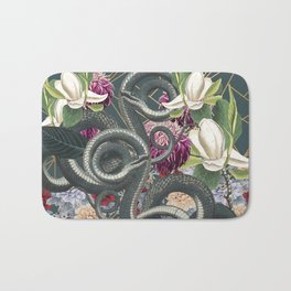 Tangled snakes Bath Mat | Flowers, Collage, Reptile, Geometric, Floral, Fabric, Digital, Nature, Pattern, Snakes 