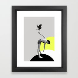 Woman and a Black Bird, Collage Art Framed Art Print