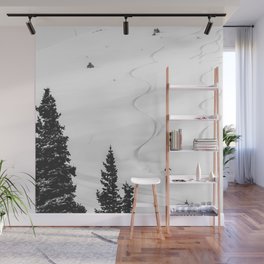 Backcountry Skier // Fresh Powder Snow Mountain Ski Landscape Black and White Photography Vibes Wall Mural