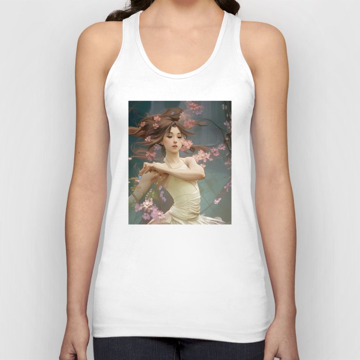 Ballerina Anime Dancing with Blossoms design  Tank Top