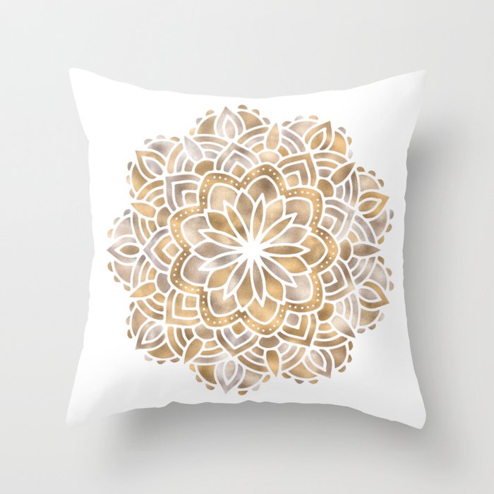 Mandala Multi Metallic in Gold Silver Bronze Copper Throw Pillow