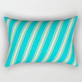 [ Thumbnail: Dark Turquoise and Tan Colored Stripes/Lines Pattern Rectangular Pillow ]