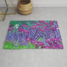 Vincent Van Gogh Irises Painting Violet Fuchsia Palette Area & Throw Rug