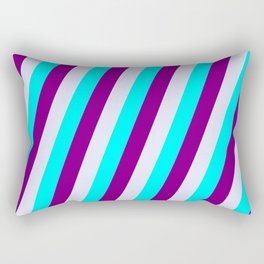[ Thumbnail: Aqua, Purple, and Lavender Colored Lined Pattern Rectangular Pillow ]