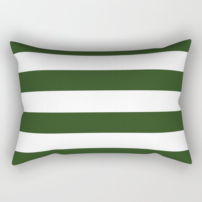 Large Dark Forest Green and White Cabana Tent Stripes Rectangular Pillow