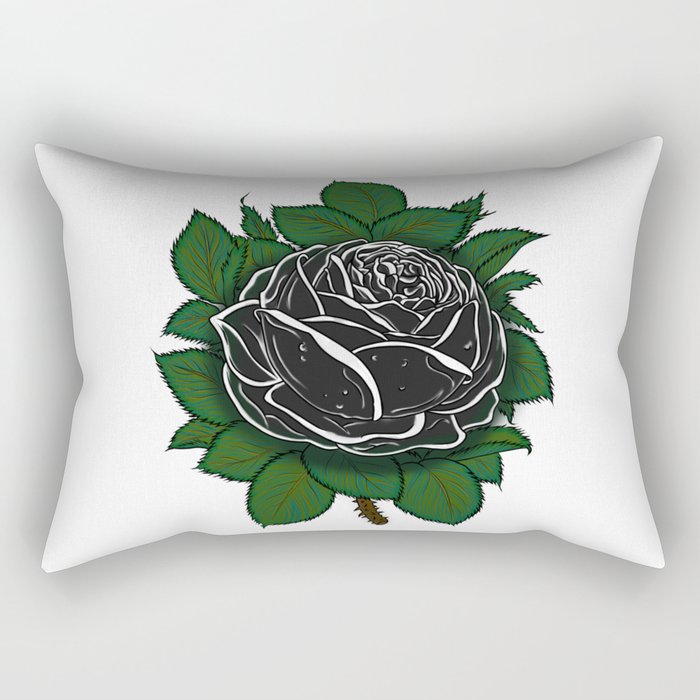 Dark Grey Black Rose Rectangular Pillow