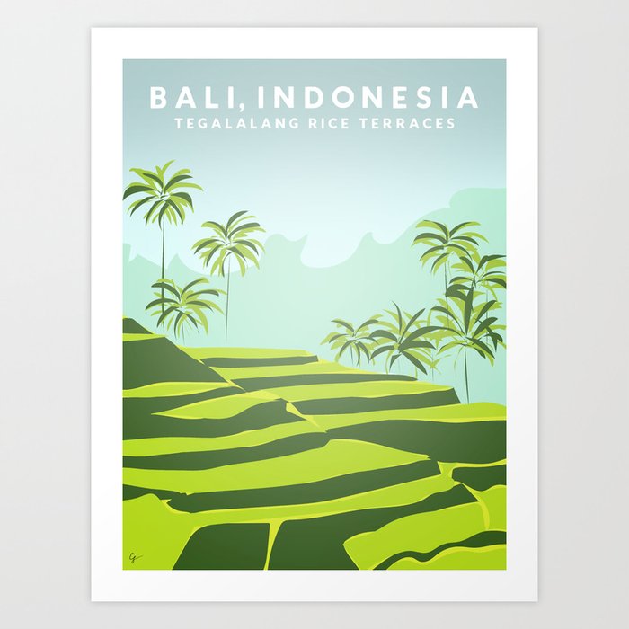 Tegalalang Rice Terraces, Bali, Indonesia Travel Poster Art Print