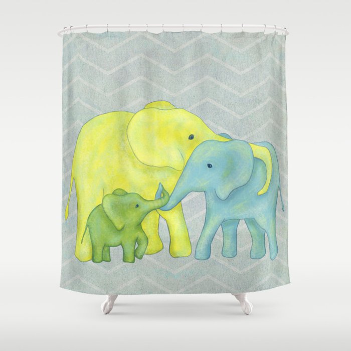 Green Shower Curtain By Elephant Trunk, Yellow Blue And Green Shower Curtain