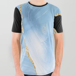Blue & Gold Glitter Agate Texture 01 All Over Graphic Tee