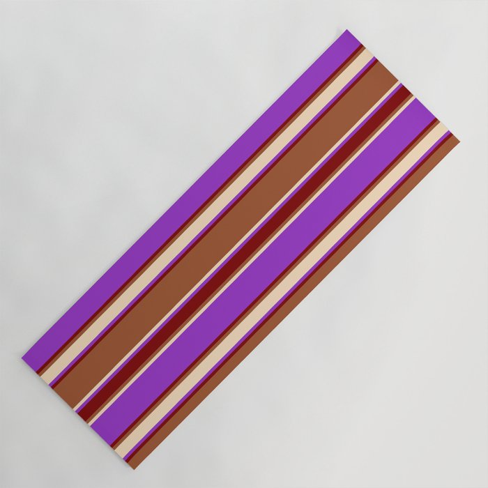 Sienna, Bisque, Dark Orchid, and Maroon Colored Lined/Striped Pattern Yoga Mat